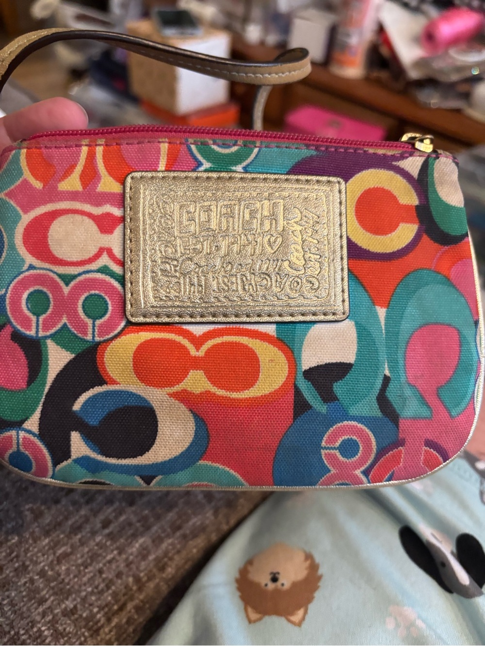 Coach Multicolor Signature Wristlet in Pink, Teal, Orange & Gold